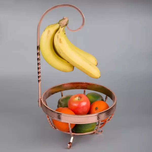 Creative Home Deluxe Copper Plated Wrought Iron Fruit Basket Banana Grapes Hanger and Fruit Bowl