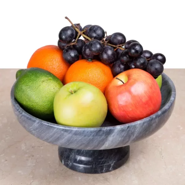 Creative Home Natural Black Marble Fruit Bowl on Pedestal