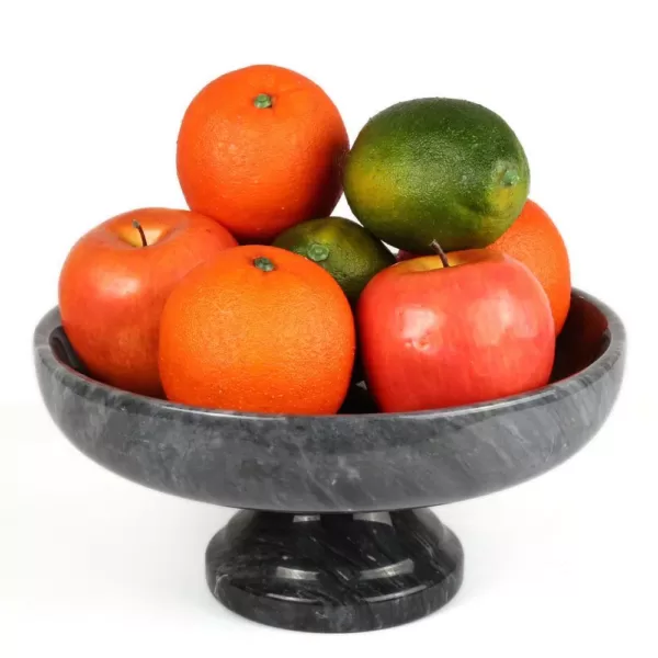 Creative Home Natural Black Marble Fruit Bowl on Pedestal