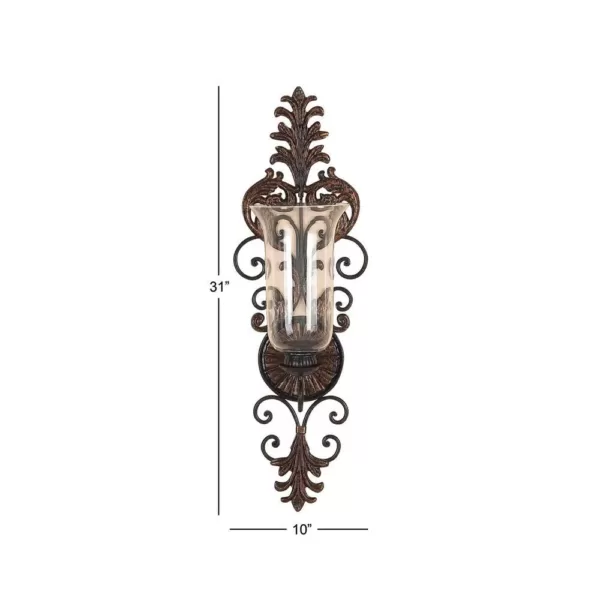 LITTON LANE Antique Gold Flourished Iron Candle Sconce