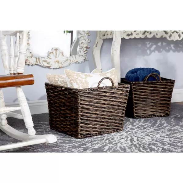 LITTON LANE Large Square Water Hyacinth Wicker Dark Brown Storage Baskets (Set of 3)