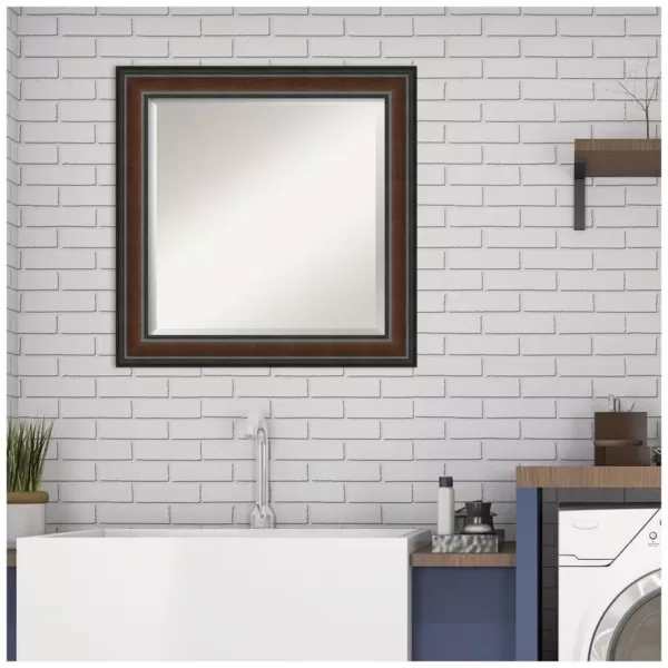 Amanti Art Cyprus Walnut 24.88 in. x 24.88 in. Bathroom Vanity Wall Mirror