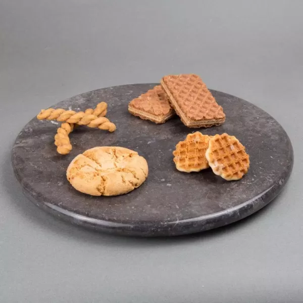 Creative Home Natural Charcoal Marble 12 in. Dia Round Trivet Cheese Serving Board for Kitchen Dining Table