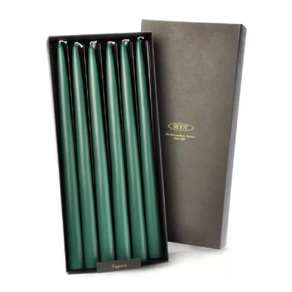 ROOT CANDLES 12 in. Dipped Taper Dark Green Dinner Candle (Box of 12)