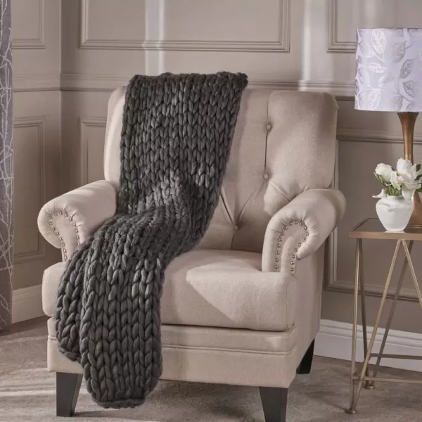 Noble House Marnie Dark Grey Acrylic Throw Blanket