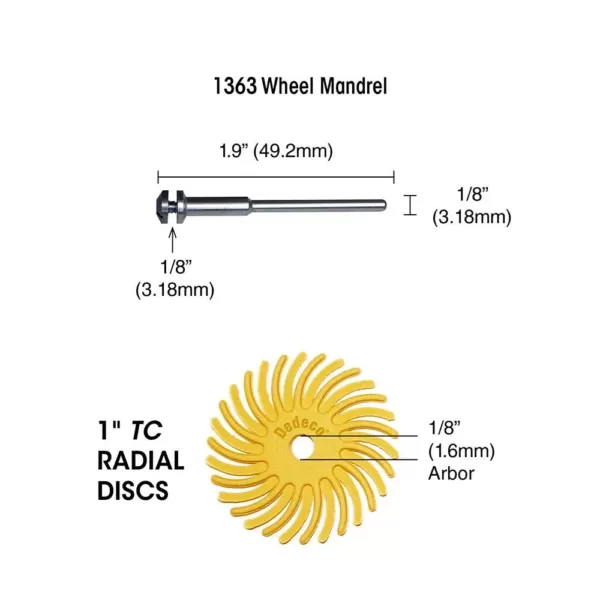 Dedeco Sunburst 1 in. Radial Discs - 1/8 in. 6 mic Extra-Fine Arbor Rotary Cleaning and Polishing Tool (48-Pack)