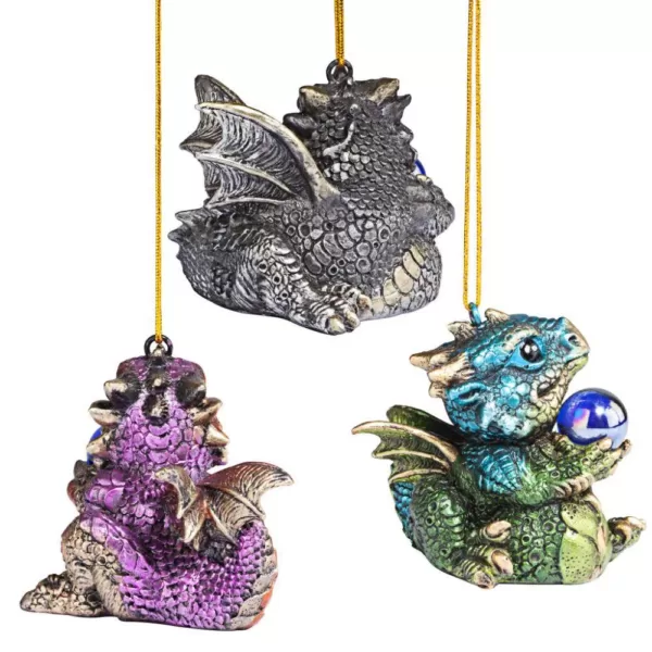 Design Toscano 2 in. Three Dragon Virtues Gothic Holiday Ornament (3-Piece)