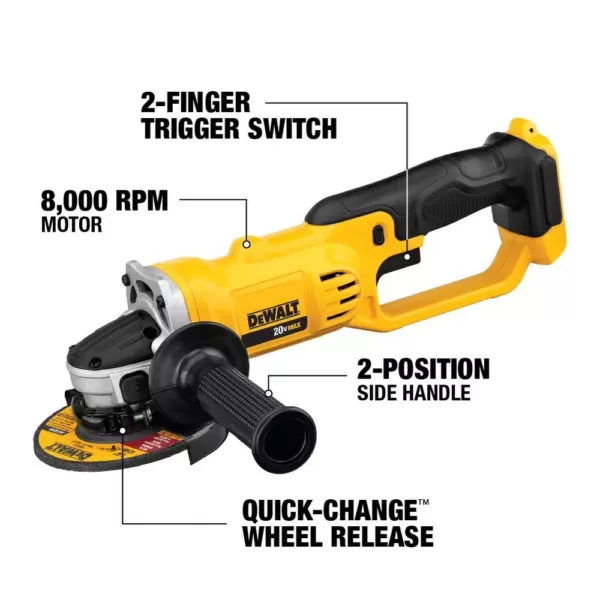 DEWALT 20-Volt MAX Cordless 4-1/2 in. to 5 in. Grinder, (2) 20-Volt 5.0Ah Batteries & Charger