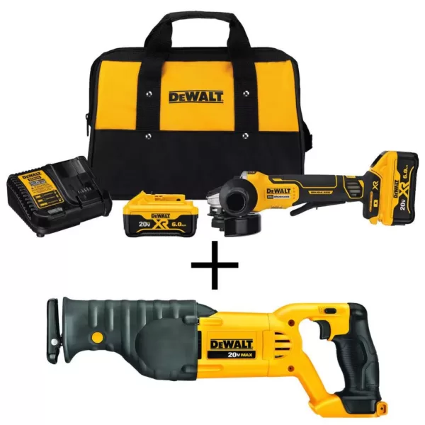 DEWALT 20-Volt MAX XR Cordless Brushless 4-1/2 in. Small Angle Grinder, (2) 20-Volt 6.0Ah Batteries & Reciprocating Saw