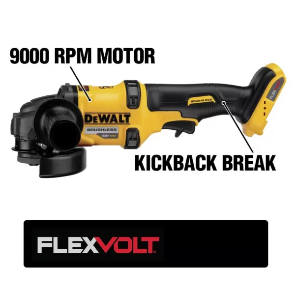 DEWALT FLEXVOLT 60-Volt MAX Cordless Brushless 4-1/2 in. Angle Grinder with Kickback Brake & (2) FLEXVOLT 6.0Ah Batteries