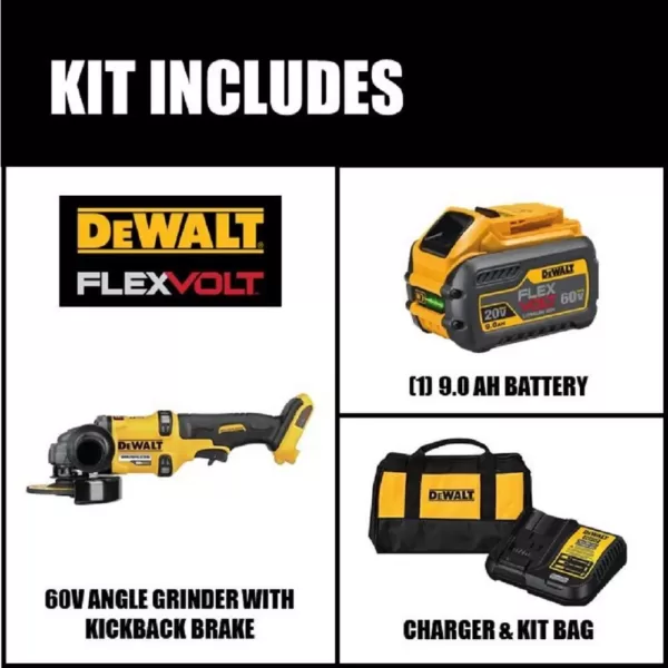 DEWALT FLEXVOLT 60-Volt MAX Cordless Brushless 4-1/2 in. - 6 in. Small Angle Grinder & (1) FLEXVOLT 9.0Ah Battery