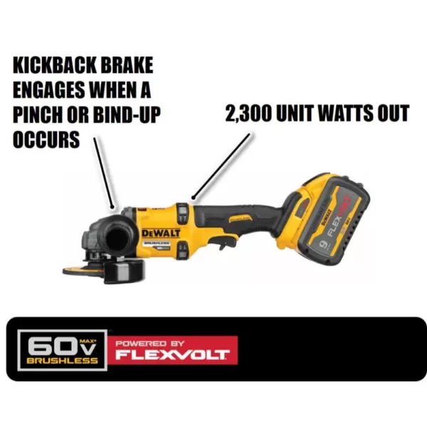 DEWALT FLEXVOLT 60-Volt MAX Brushless 4-1/2 in. - 6 in. Small Angle Grinder, (2) FLEXVOLT 9.0Ah Batteries & 6-1/2 in. Circ Saw