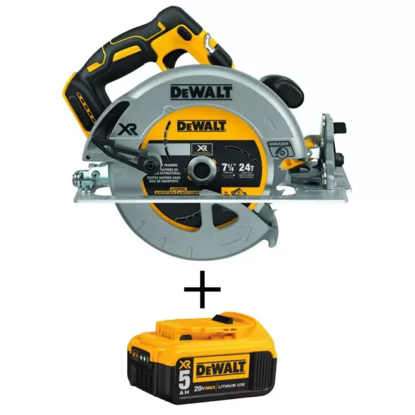 DEWALT 20-Volt MAX XR Cordless Brushless 7-1/4 in. Circular Saw with (1) 20-Volt Battery 5.0Ah