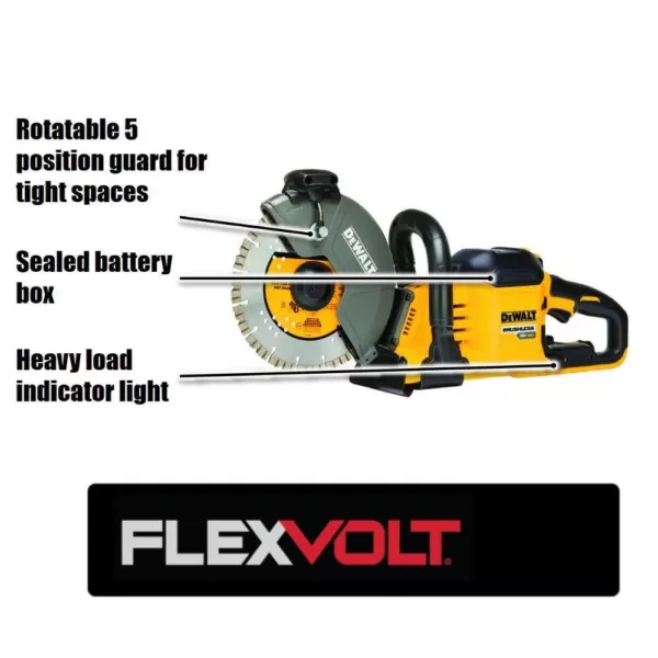 DEWALT FLEXVOLT 60-Volt MAX Brushless 9 in. Cut-Off Construction Saw, (2) FLEXVOLT 9.0Ah Batteries & 4-1/2 in. Angle Grinder