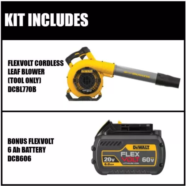 DEWALT 129 MPH 423 CFM 60V MAX Cordless FLEXVOLT Handheld Leaf Blower (Tool Only) with Bonus (1) FLEXVOLT 60V 3.0Ah Battery