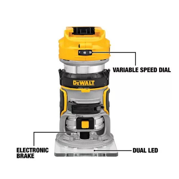 DEWALT 20-Volt MAX XR Cordless Brushless Compact Router with (1) 20-Volt Battery 3.0Ah & Charger