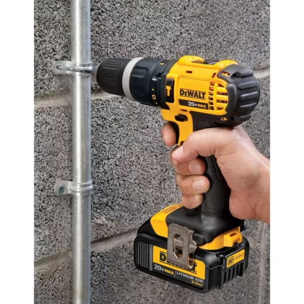 DEWALT 20-Volt MAX Cordless Compact 1/2 in. Hammer Drill/Driver with (2) 20-Volt 1.3Ah Batteries, Charger & Bag