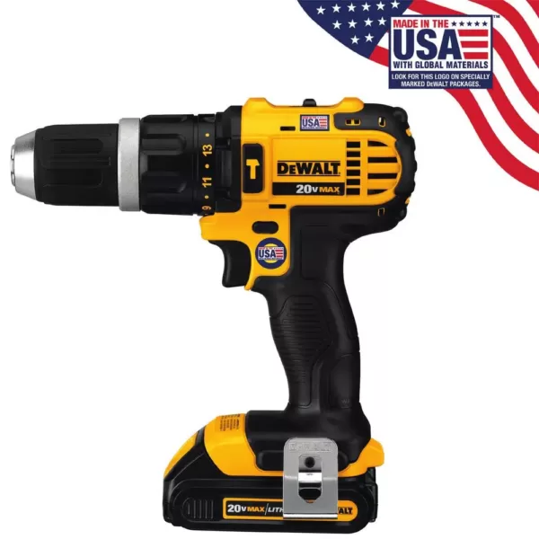 DEWALT 20-Volt MAX Cordless Compact 1/2 in. Hammer Drill/Driver with (2) 20-Volt 1.3Ah Batteries, Charger & Bag