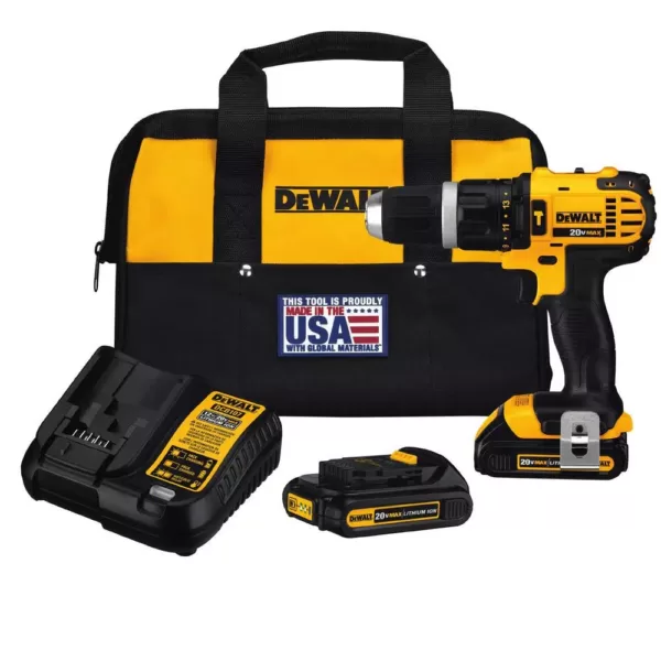 DEWALT 20-Volt MAX Cordless Compact 1/2 in. Hammer Drill/Driver, (2) 20-Volt 1.3Ah Batteries & Mech Tool Set (108-Piece)