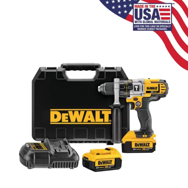 DEWALT 20-Volt MAX Cordless Premium 3-Speed 1/2 in. Hammer Drill with (2) 20-Volt 4.0Ah Batteries, Charger & Case