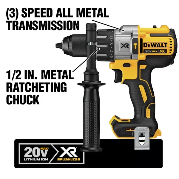 DEWALT 20-Volt MAX XR Cordless Brushless 3-Speed 1/2 in. Hammer Drill, (2) 20-Volt 5.0Ah Batteries & Mech Tool Set (142-Piece)