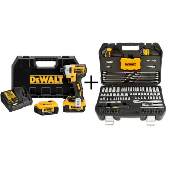 DEWALT 20-Volt MAX XR Lithium-Ion Cordless Brushless 1/4 in. 3-Speed Impact Driver Kit with Bonus 142-Piece Mechanics Tool Set