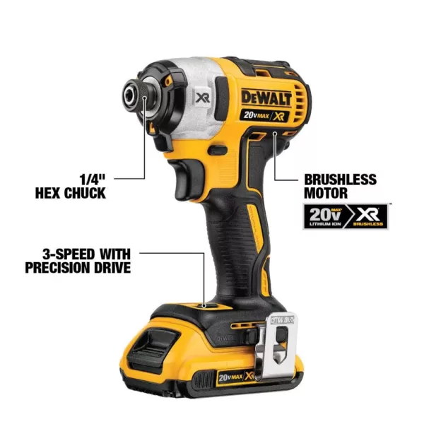 DEWALT 20-Volt MAX XR Lithium-Ion Cordless Brushless 1/4 in. 3-Speed Impact Driver Kit with Bonus 142-Piece Mechanics Tool Set