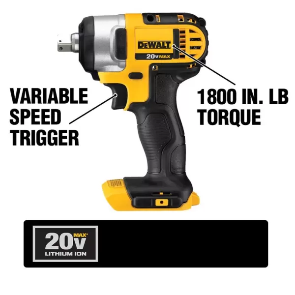 DEWALT 20-Volt MAX Cordless 1/2 in. Impact Wrench Kit with Detent Pin, (2) 20-Volt 4.0Ah Batteries & (1) 20-Volt 5.0Ah Battery