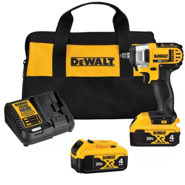 DEWALT 20-Volt MAX Cordless 3/8 in. Impact Wrench Kit with Hog Ring, (2) 20-Volt 4.0Ah Batteries & Charger