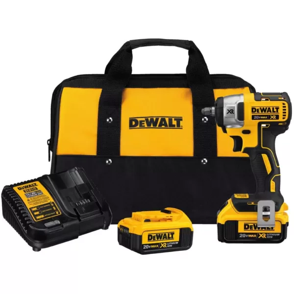 DEWALT 20-Volt MAX XR Cordless Brushless 3/8 in. Compact Impact Wrench, (2) 20-Volt 4.0Ah Batteries & Mech Tool Set (142-Piece)