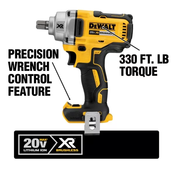 DEWALT 20-Volt MAX XR Cordless Brushless 1/2 in. Mid-Range Impact Wrench with Hog Ring Anvil, (2) 20-Volt 5.0Ah Batteries