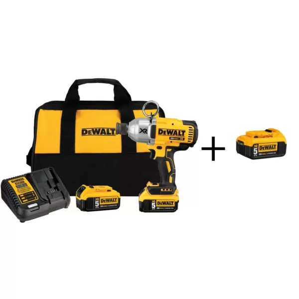 DEWALT 20-Volt MAX XR Cordless Brushless 7/16 in. High Torque Impact Wrench Quick Release Chuck & (3) 20-Volt 5.0Ah Batteries