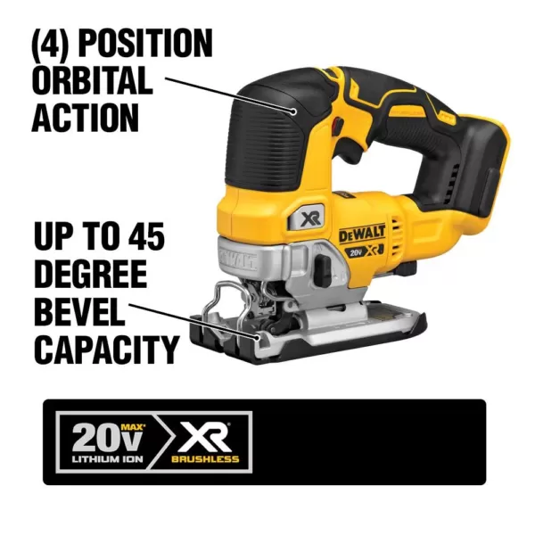 DEWALT 20-Volt MAX XR Cordless Brushless Jigsaw with 5 in. Random Orbital Sander, (1) 20-Volt 5.0Ah Battery & Charger