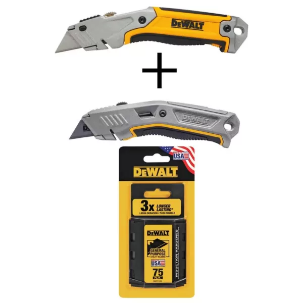 DEWALT Hand Tool Combo (Features 2 Utility Knives and 75-Pack Blades, 3-Piece)