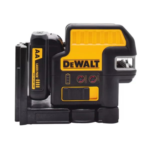 DEWALT 12-Volt MAX Lithium-Ion 100 ft. Red Self-Leveling 5-Spot & Cross Line Laser Level with (4) AA Batteries & TSTAK Case