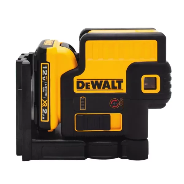 DEWALT 12-Volt MAX Lithium-Ion 100 ft. Red Self-Leveling 5-Spot Line Laser Level with (4) AA Batteries & TSTAK Case