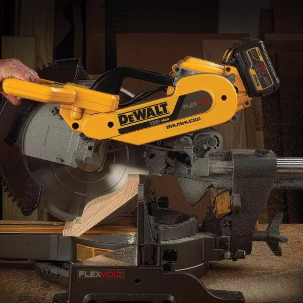 DEWALT FLEXVOLT 120-Volt MAX Cordless Brushless 12 in. Miter Saw with AC Adapter, (2) FLEXVOLT 6.0Ah Batteries & Rolling Stand