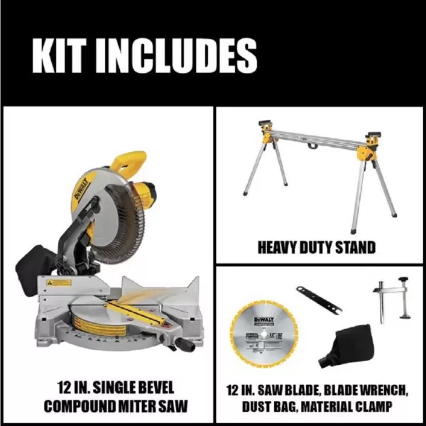 DEWALT 15 Amp Corded 12 in. Compound Single Bevel Miter Saw with Bonus Heavy Duty Miter Saw Stand