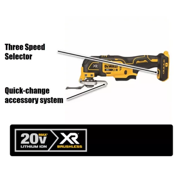 DEWALT 20-Volt MAX XR Cordless Brushless 3-Speed Oscillating Multi-Tool with (1) 20-Volt 2.0Ah Battery & Jigsaw