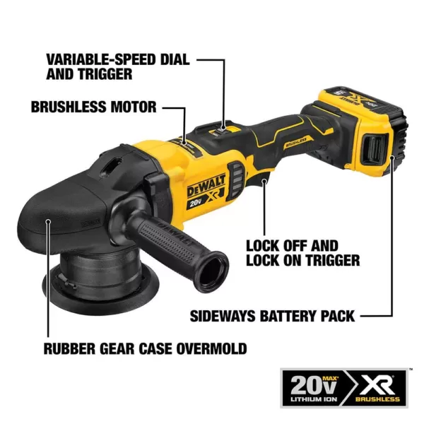 DEWALT 20-Volt MAX XR Cordless Brushless 5 in. Variable Speed Random Orbit Polisher with (2) 20-Volt 5.0Ah Batteries & Charger