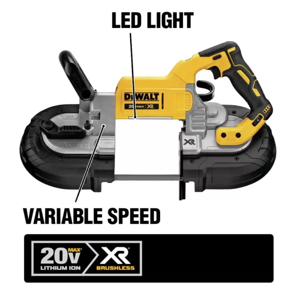 DEWALT 20-Volt MAX XR Cordless Brushless Deep Cut Band Saw with 1-1/2 in. Die Grinder & (2) 20-Volt Batteries 5.0Ah