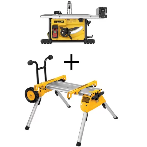 DEWALT 15 Amp Corded 8-1/4 in. Compact Jobsite Tablesaw with Bonus Heavy-Duty Rolling Table Saw Stand