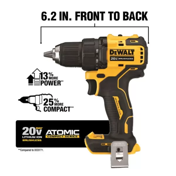 DEWALT ATOMIC 20-Volt MAX Cordless Brushless Compact 1/2 in. Drill/Driver, (2) 20-Volt 1.3Ah Batteries, Charger & Bag