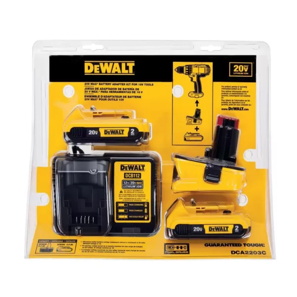 DEWALT 18-Volt to 20-Volt MAX Lithium-Ion Battery Adapter Kit with 20-Volt MAX XR Premium Li-Ion 5.0Ah Battery Pack (2-Pack)