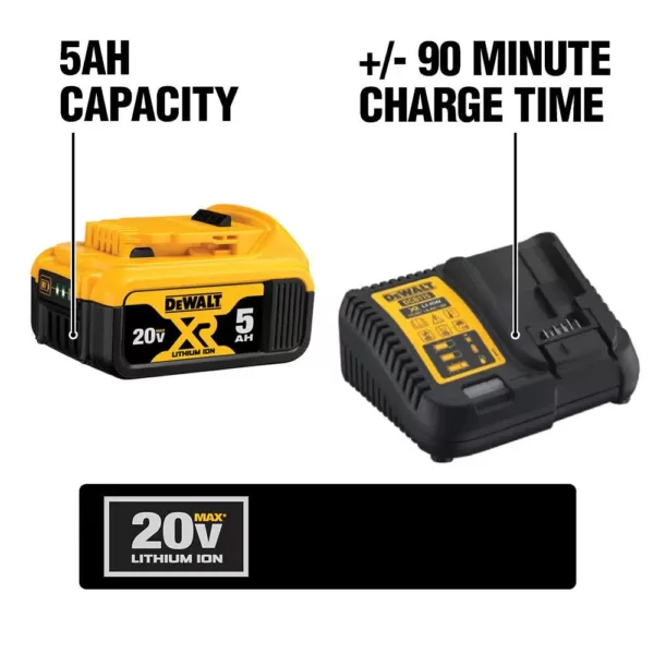 DEWALT 20-Volt MAX XR Premium Lithium-Ion 5.0Ah Battery Pack, Charger & Kit Bag