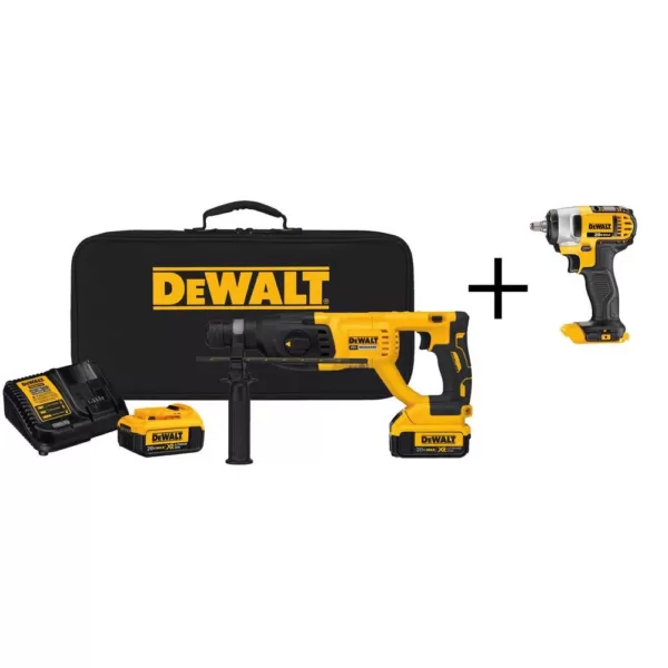 DEWALT 20-Volt MAX Cordless Brushless 1 in. SDS Plus D-Handle Rotary Hammer,(2) 20-Volt 4.0Ah Batteries & 3/8 in. Impact Wrench