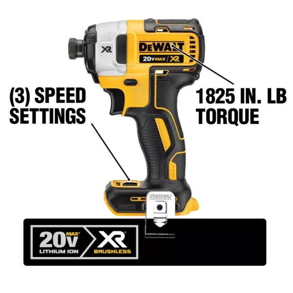 DEWALT 20-Volt MAX Cordless Brushless 1 in. SDS Plus D-Handle Rotary Hammer,(2) 20-Volt 4.0Ah Batteries & 1/4 in. Impact Driver