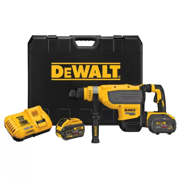 DEWALT FLEXVOLT 60-Volt MAX Brushless 1-7/8 in. SDS MAX Rotary Hammer, (2) FLEXVOLT 9.0Ah Batteries & 1/2 in. Impact Wrench