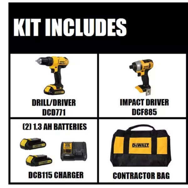 DEWALT 20-Volt MAX Cordless Drill/Impact Combo Kit (2-Tool) with (2) 20-Volt 1.3Ah Batteries, Charger & Bag