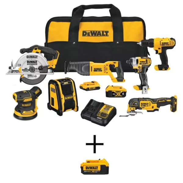 DEWALT 20-Volt MAX Cordless Combo Kit (7-Tool) with (1) 20-Volt 4.0Ah Battery, (1) 20-Volt 2.0Ah Battery & (1) 4.0Ah Battery